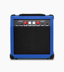 frontal view of blue 20 watt electric guitar amplifier