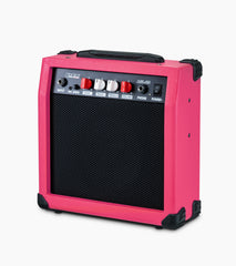 close-up of pink 20 watt electric guitar amplifier controls