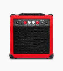 frontal view of red 20 watt electric guitar amplifier
