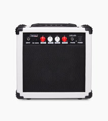 frontal view of white 20 watt electric guitar amplifier 