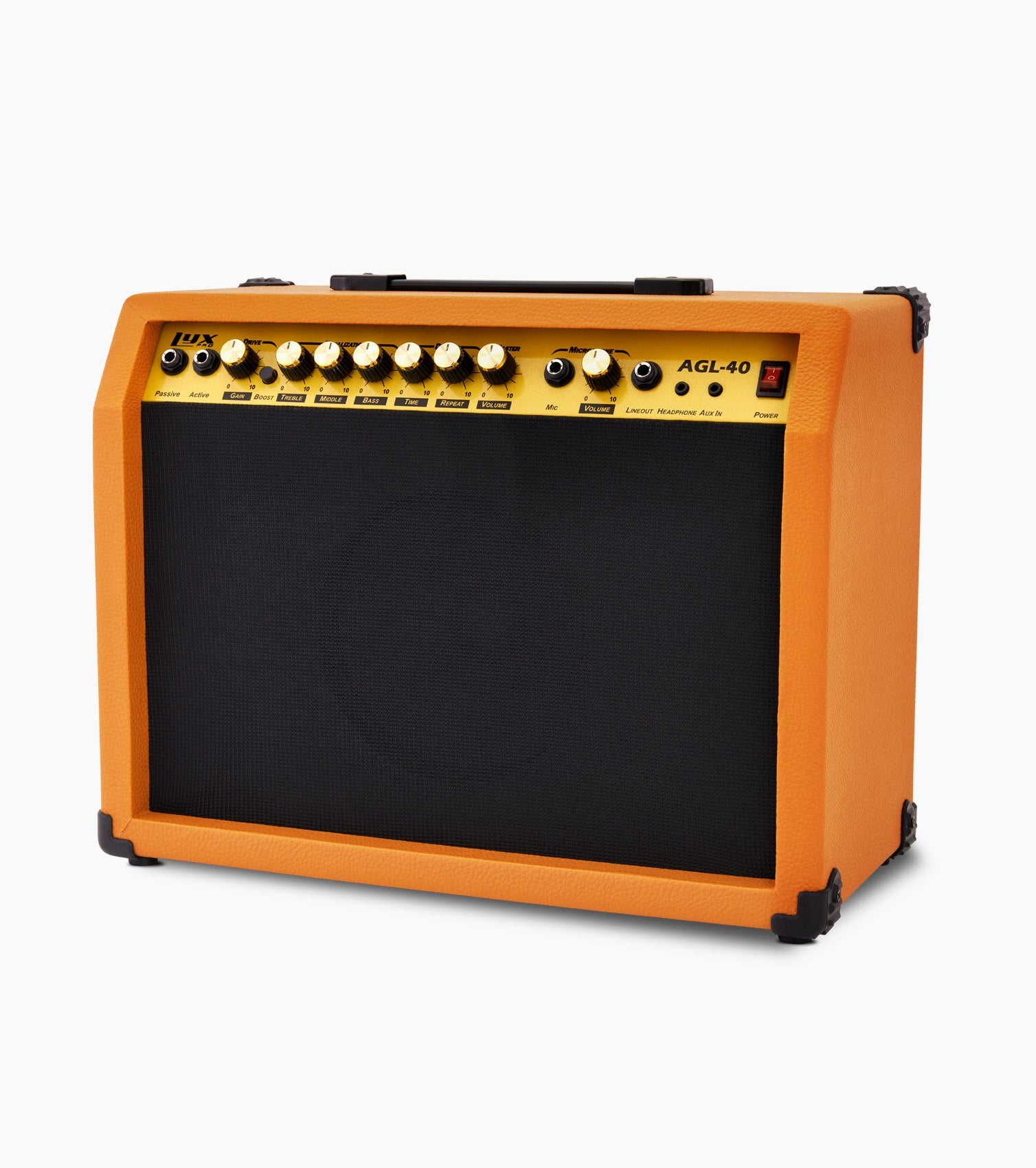 mahogany 40-watt mini guitar amplifier controls 
