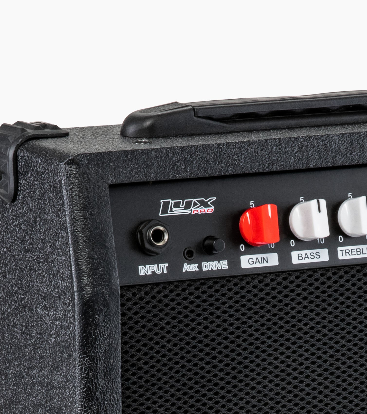 close-up of mini electric guitar amp 