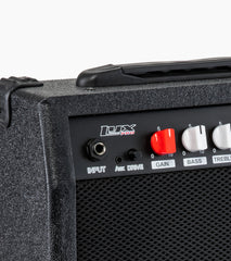 close-up of mini electric guitar amp 