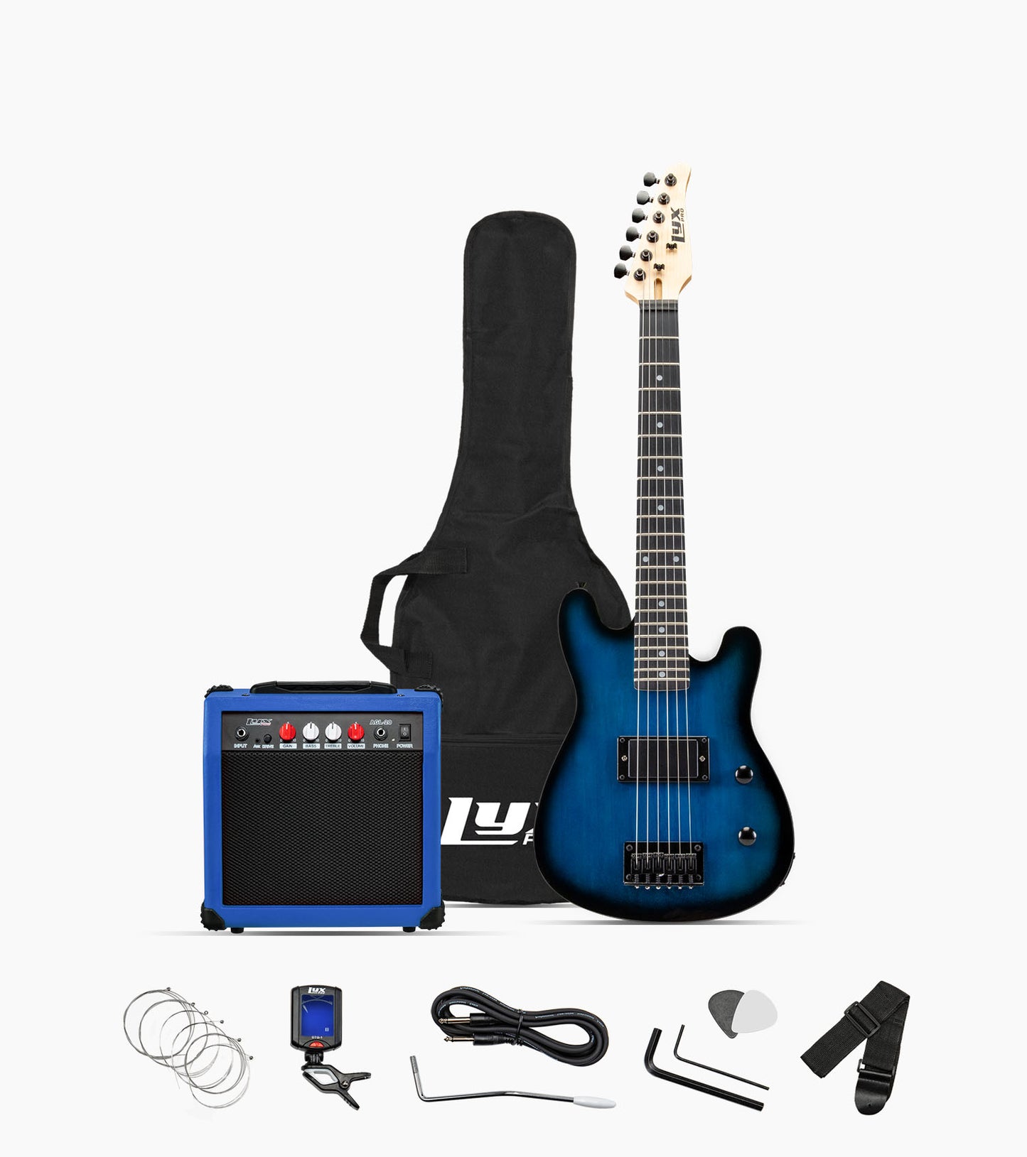30” blue beginner electric guitar set with beginner electric guitar set