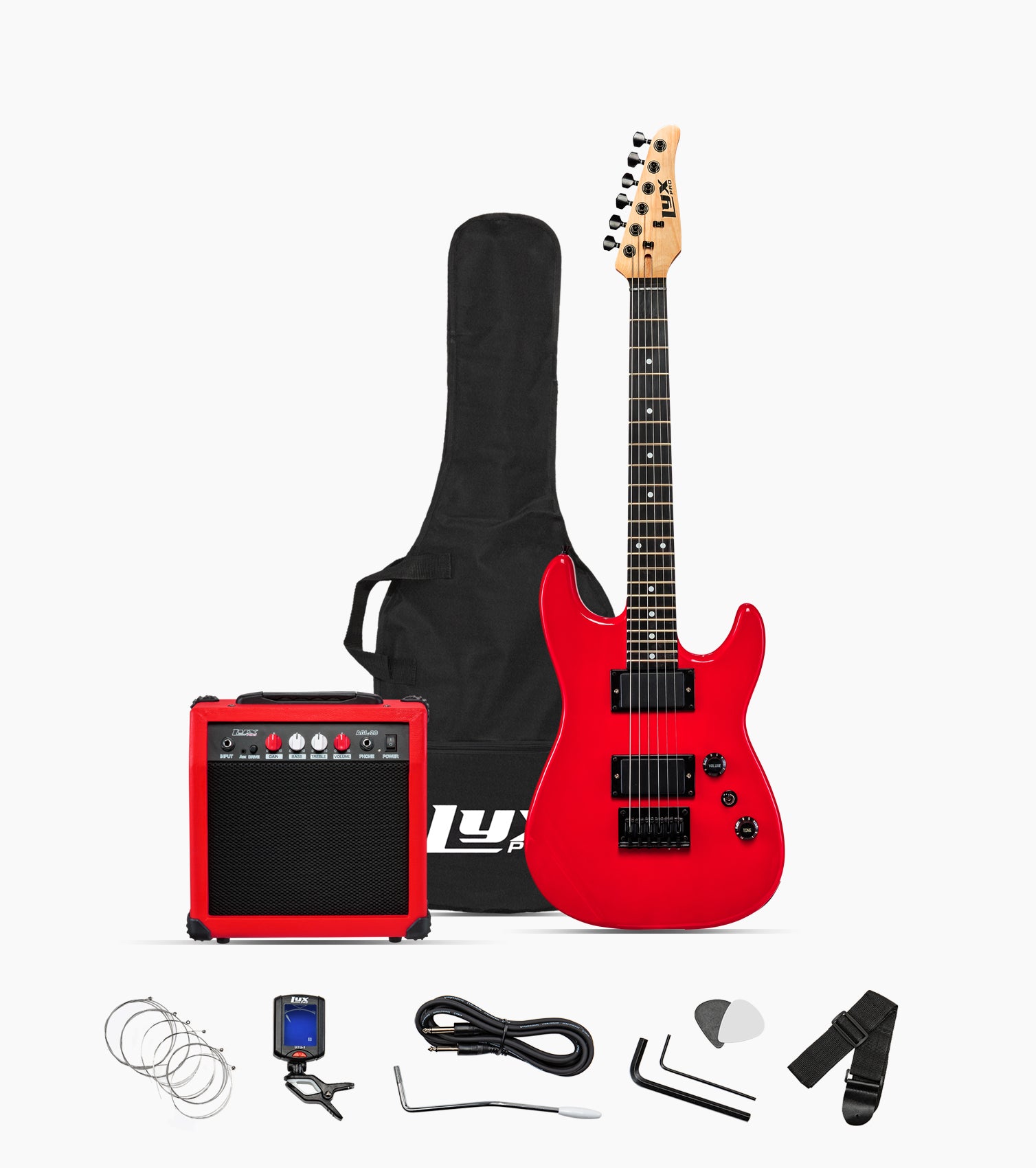 LyxPro Guitare électrique gaucher 36 pouces et kit pour enfants gauchers  avec guitare débutant 3/4, ampli, six cordes, deux médiators, bandoulière,  accordeur numérique à clip, câble et étui souple - Rouge 