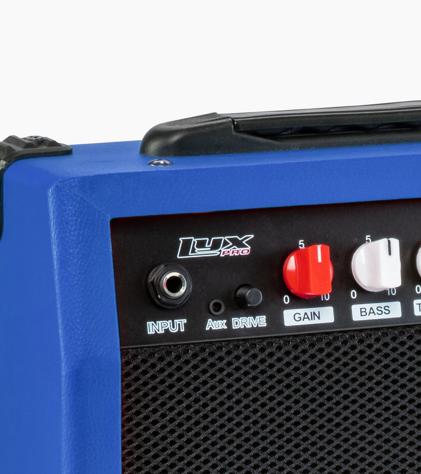 close-up of mini electric guitar amp