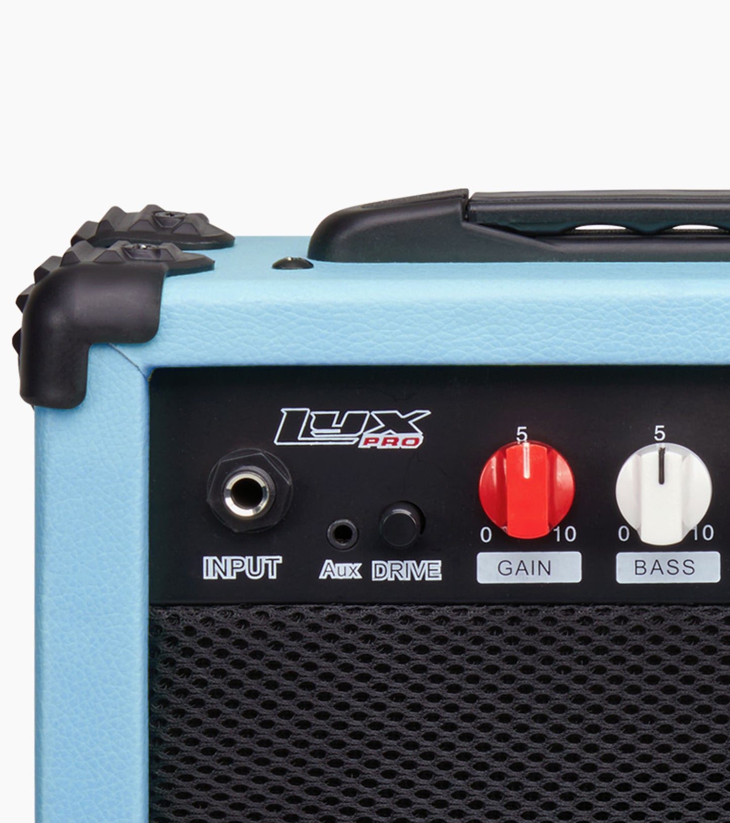 close-up of mini electric guitar amp