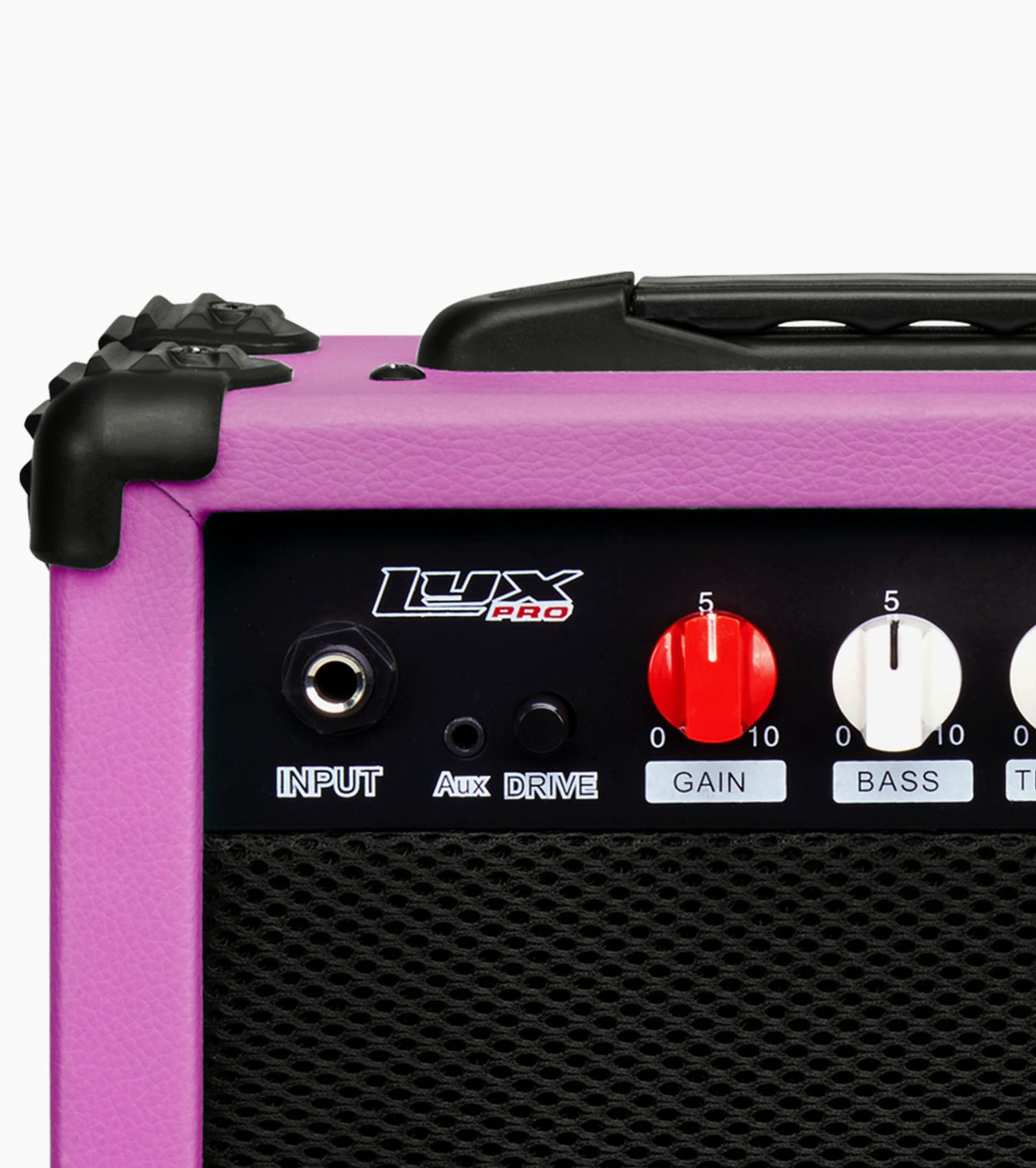 close-up of mini electric guitar amp