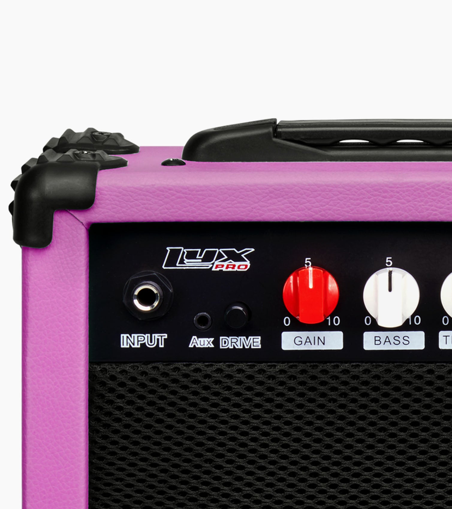 close-up of mini electric guitar amp