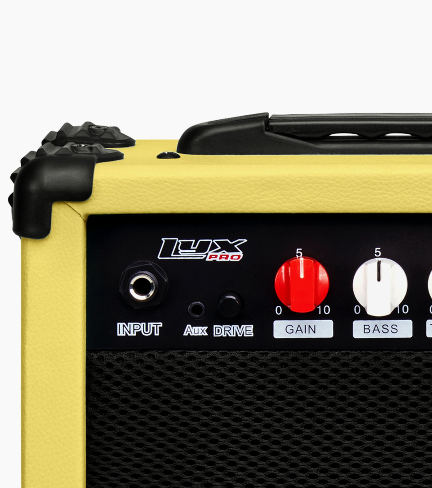 close-up of mini electric guitar amp