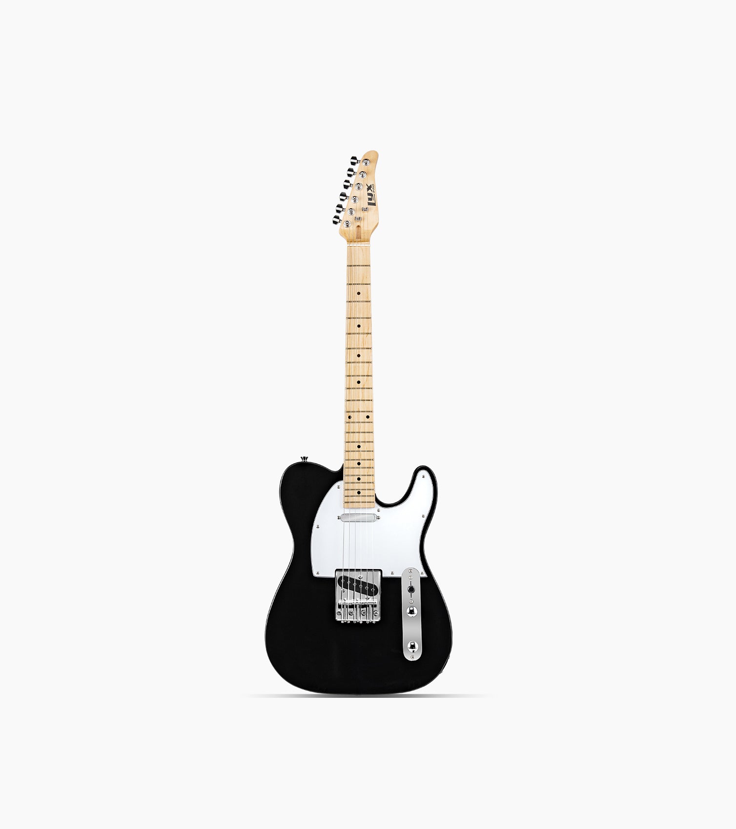 black single-cutaway electric guitar 