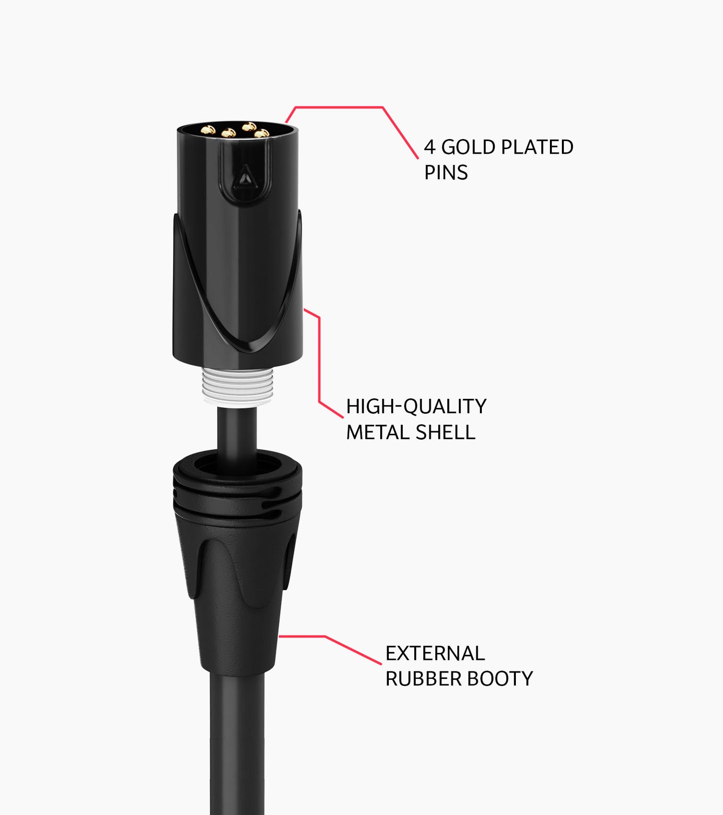 close-up of 3ft star quad XLR audio cable parts