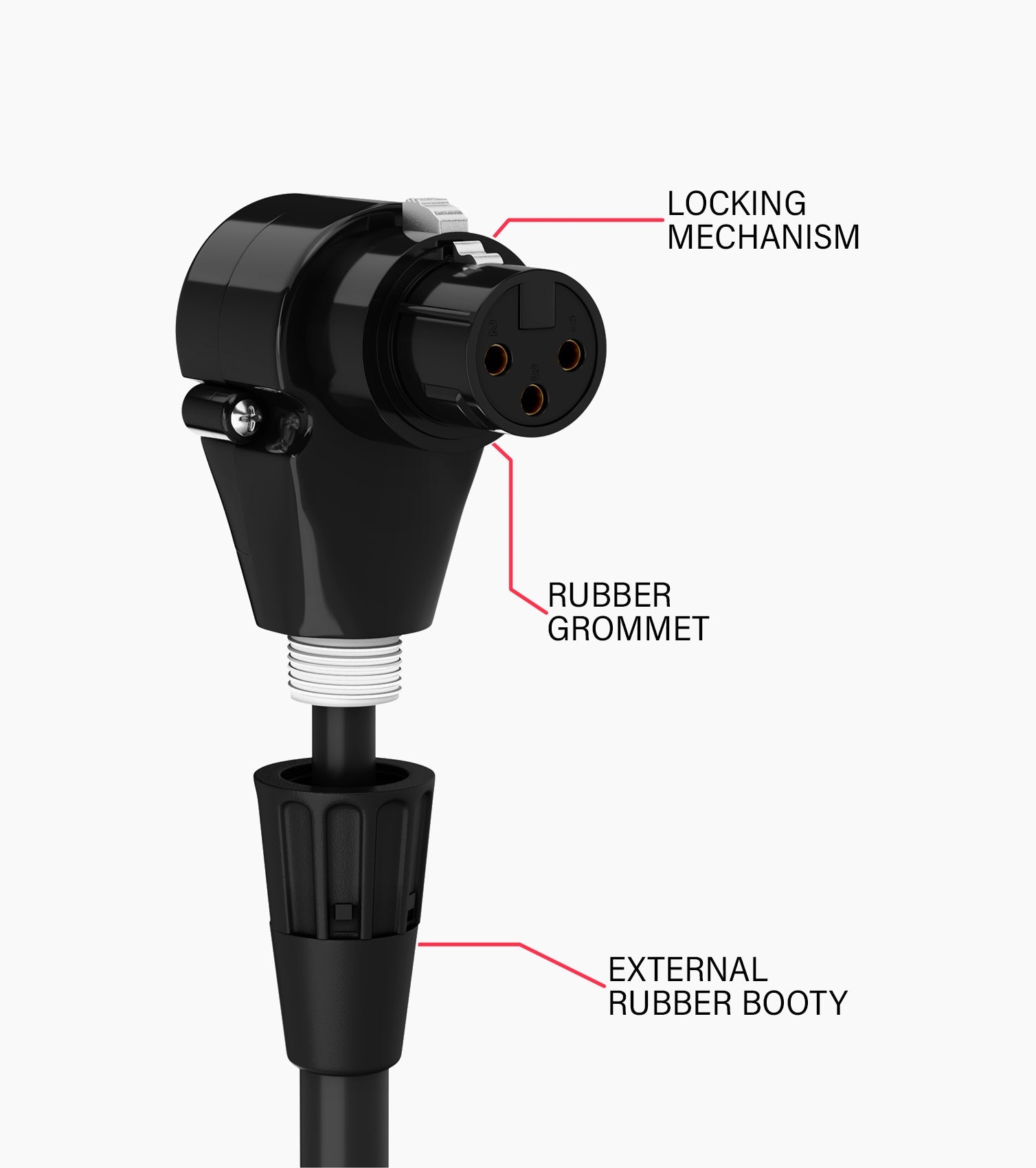 1.5 Feet Male to Female XLR Cable Angled Female - Close Up