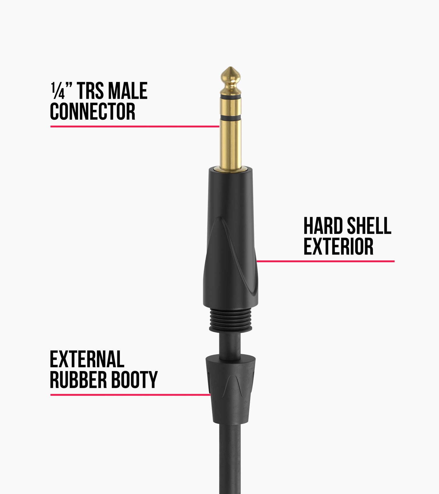 close-up of 15 ft TRS audio cable head