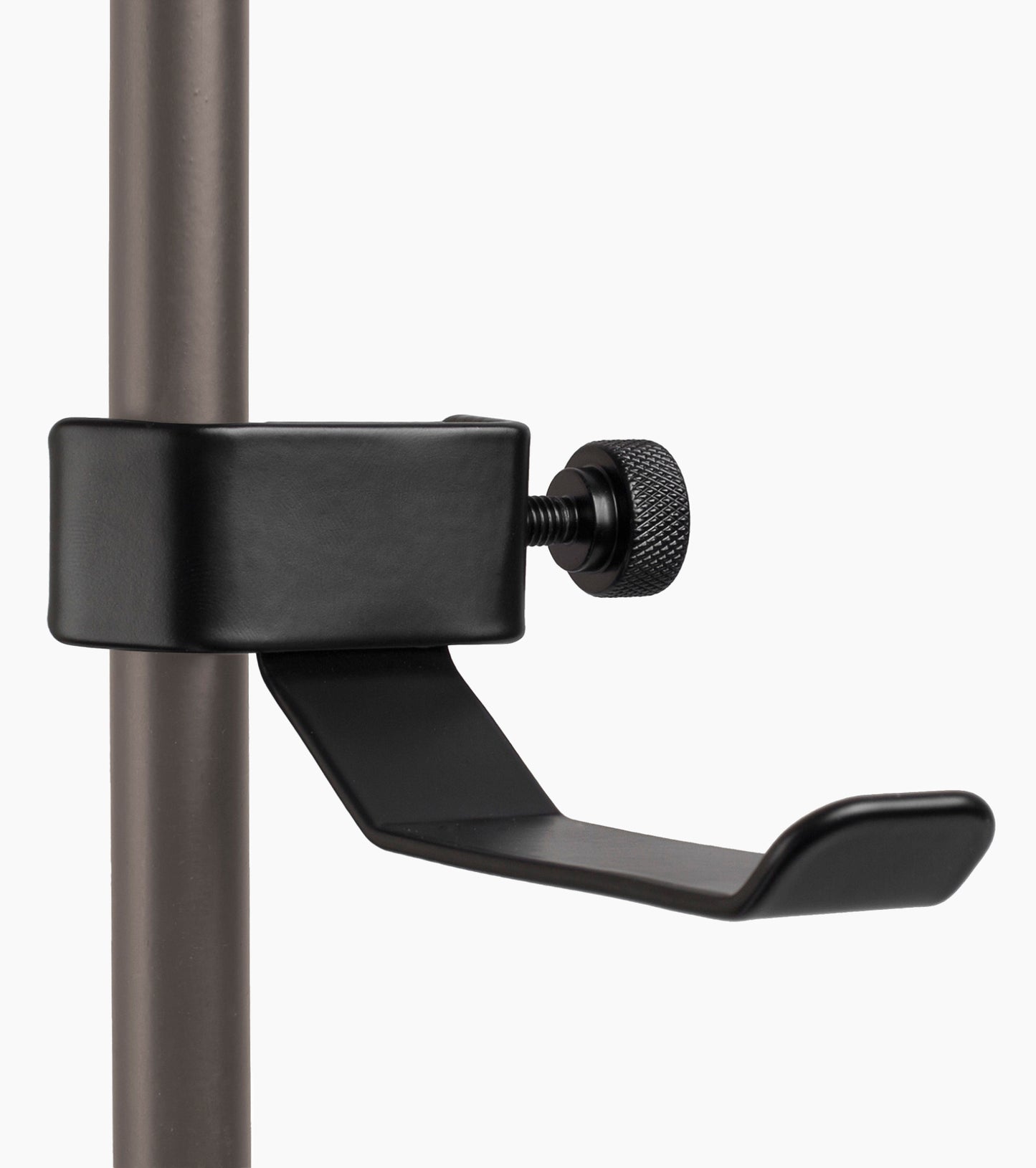 close-up of mic-stand mounted headphone hanger