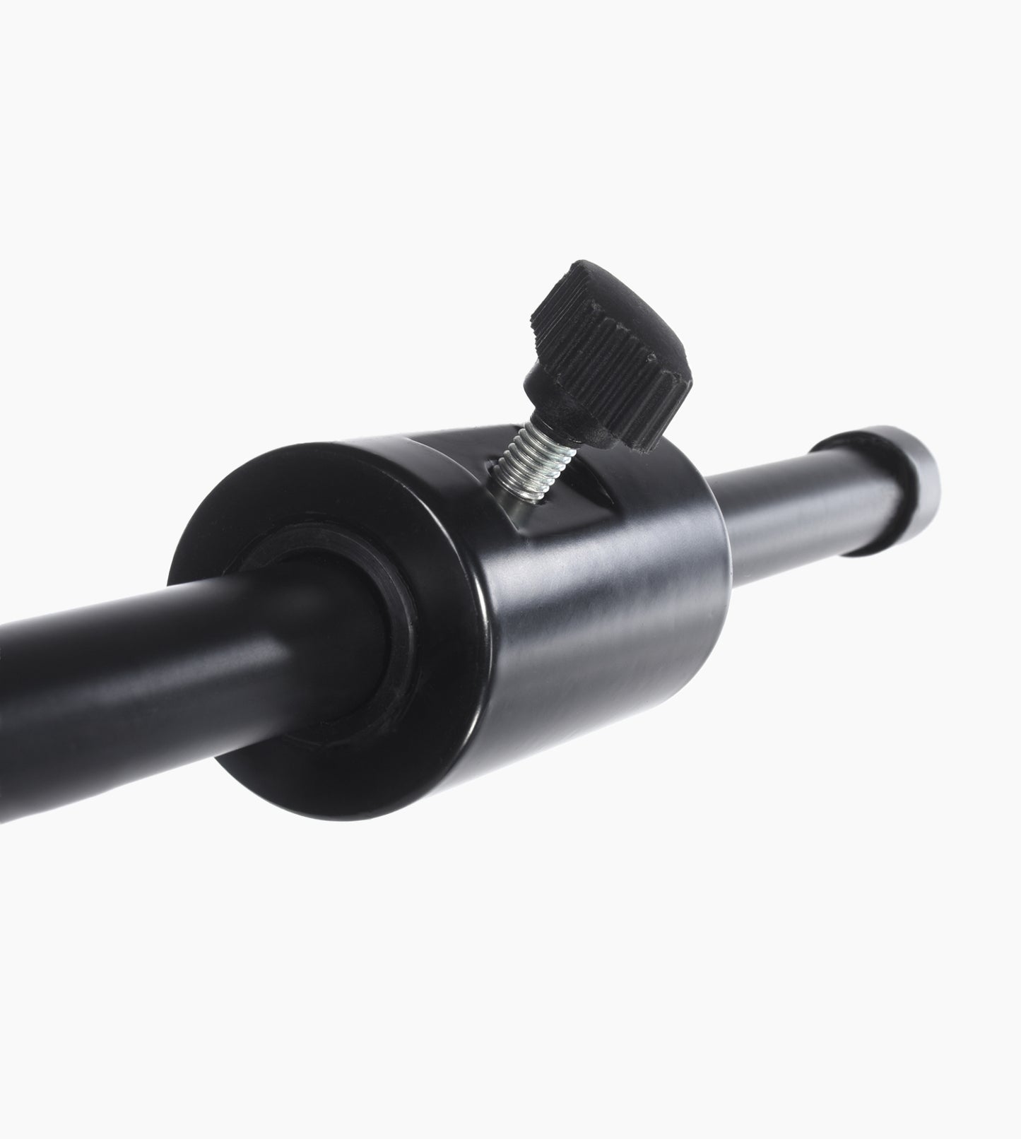 close-up of tripod mic stand with telescoping boom and wheels