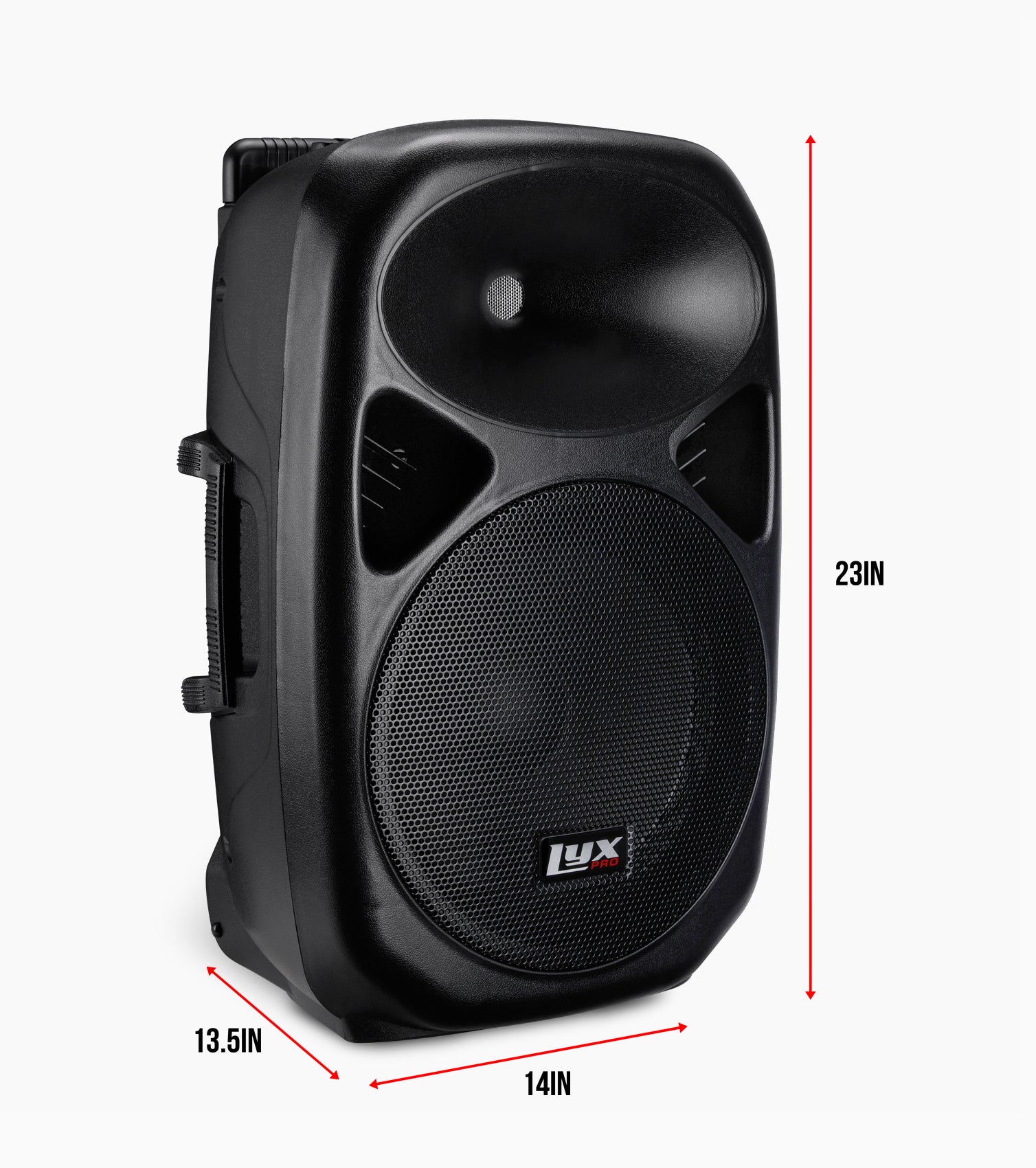 12” portable battery-powered PA speaker dimensions