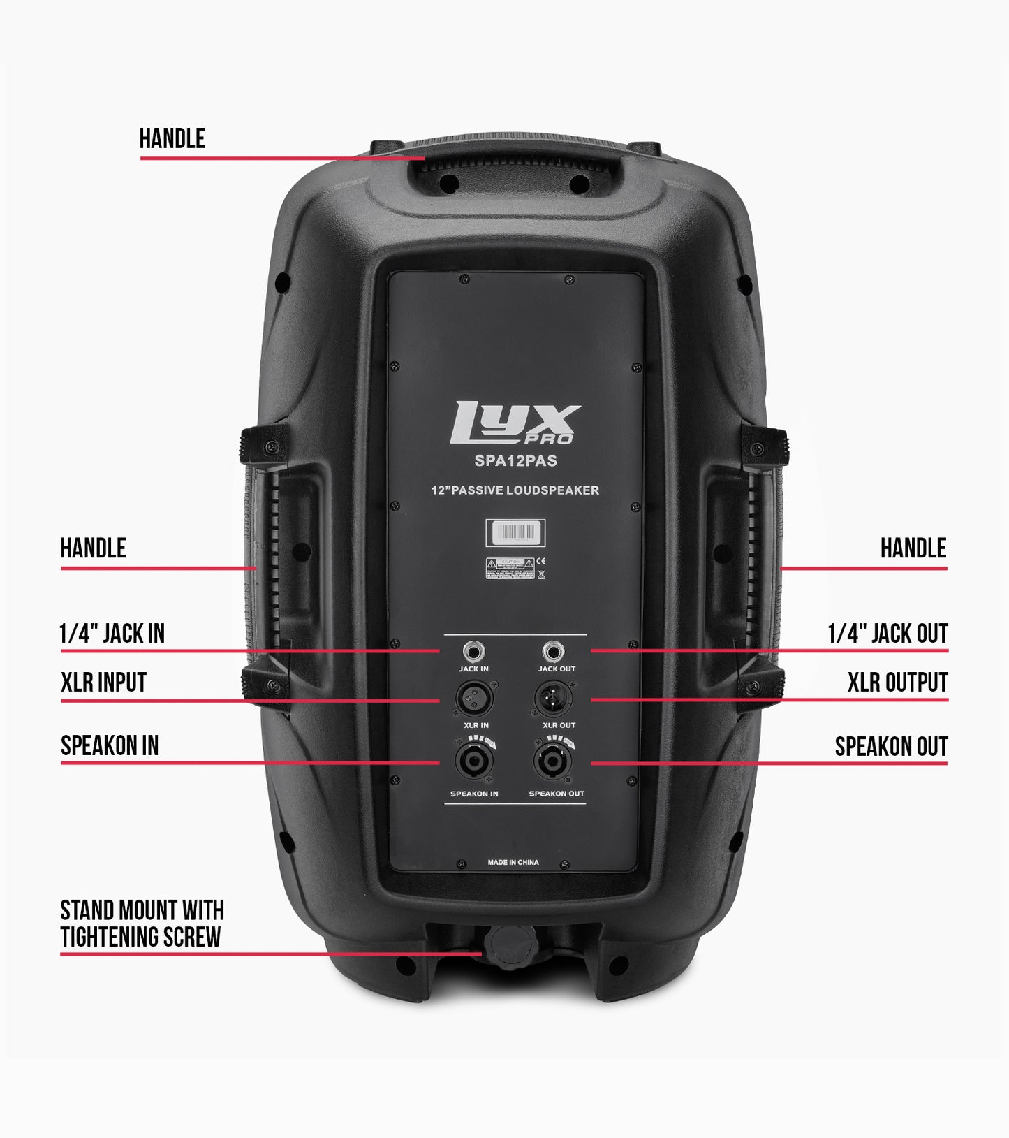 12” portable passive PA speaker rear overview