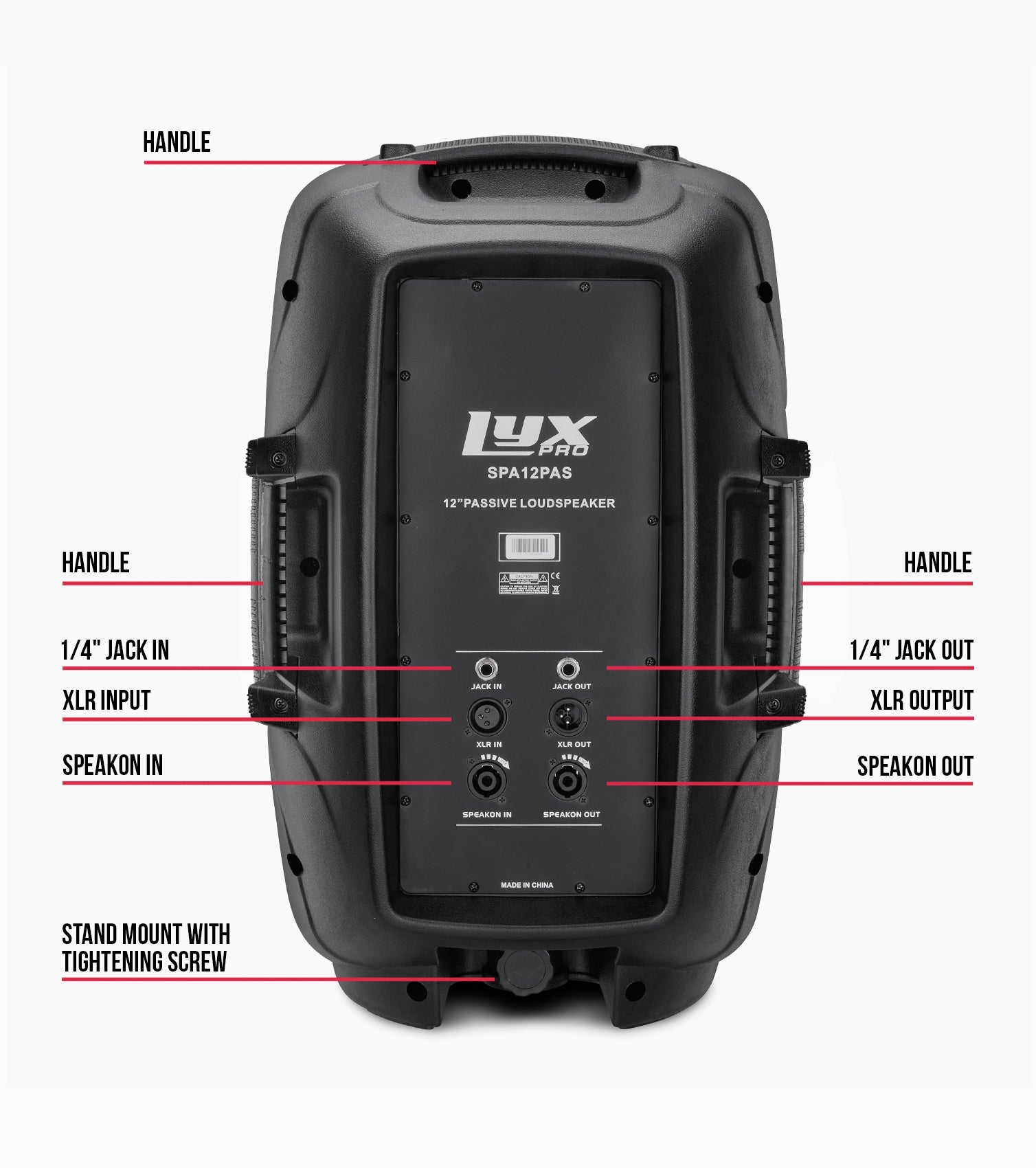 12” portable passive PA speaker rear overview