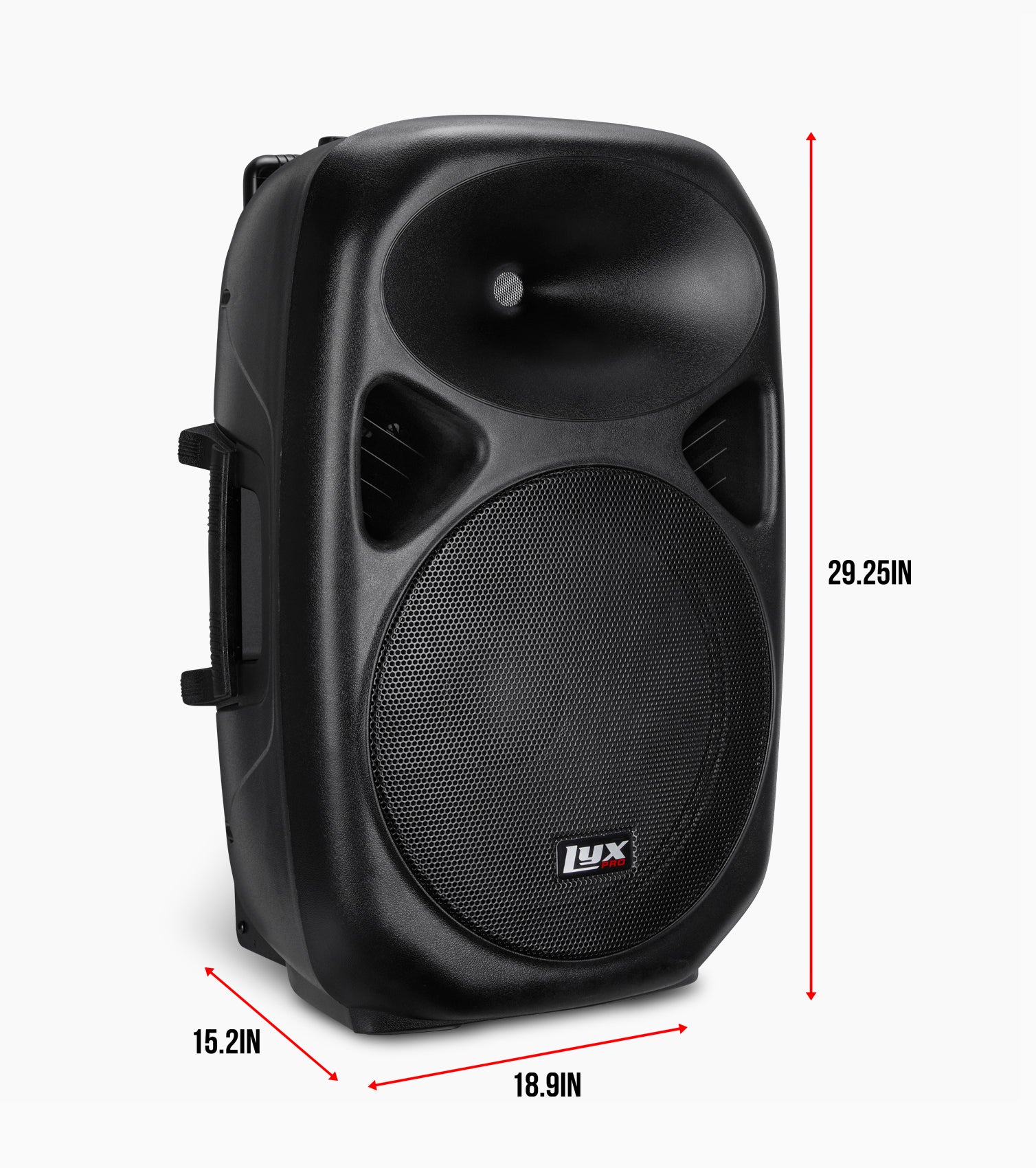 15” portable battery-powered PA speaker dimensions