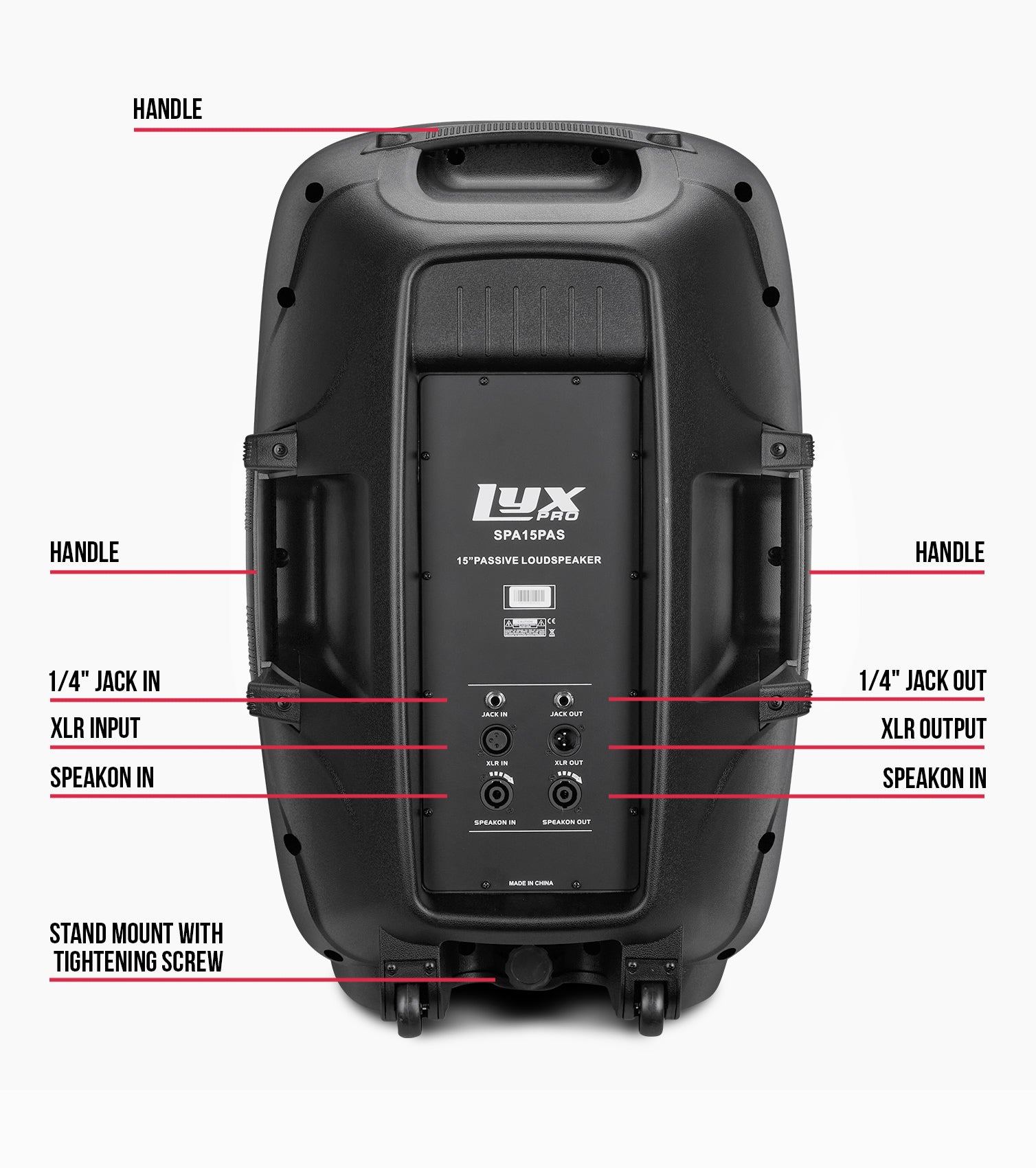 15” portable passive PA speaker rear overview