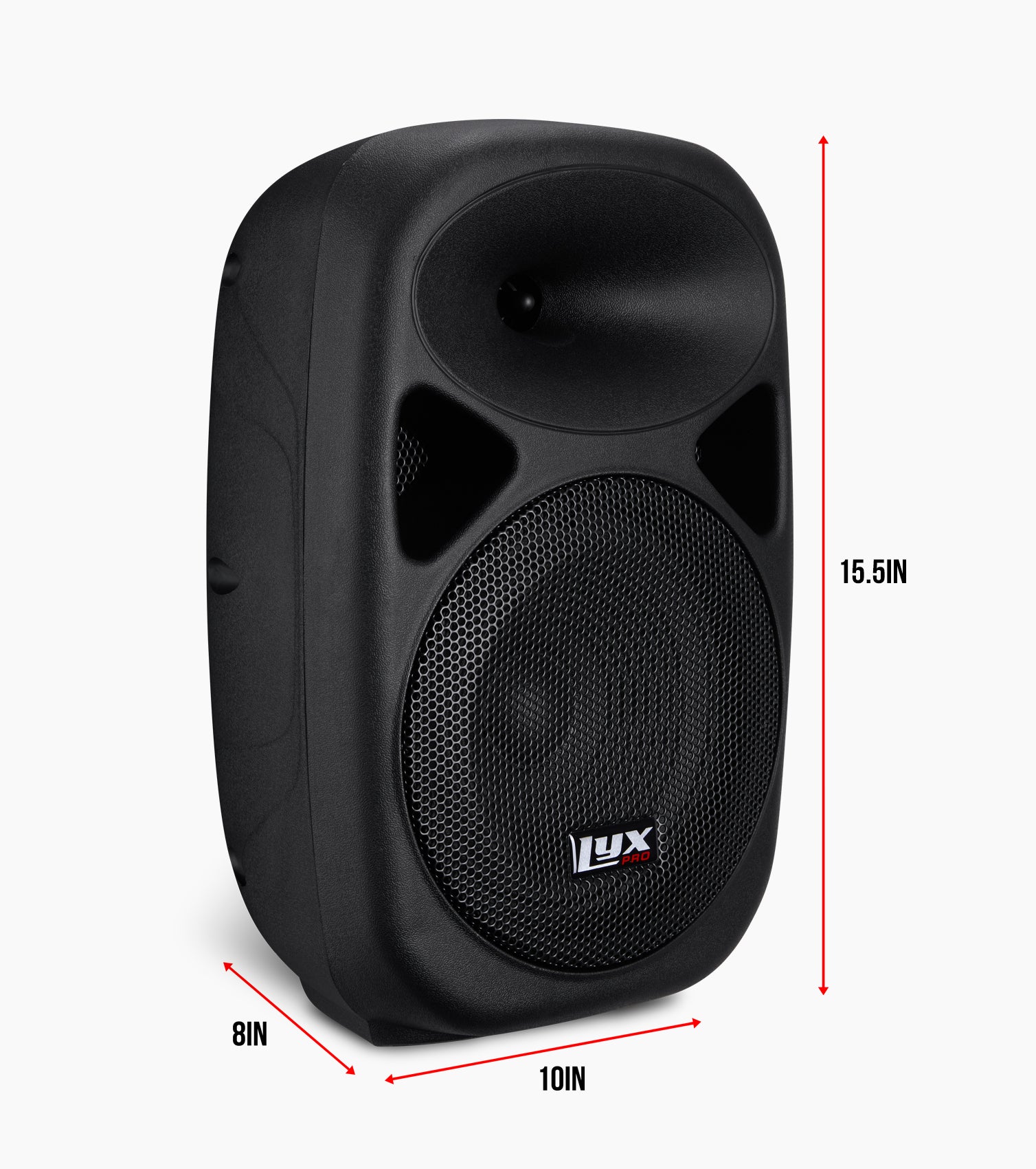 8” portable battery-powered PA speaker dimensions