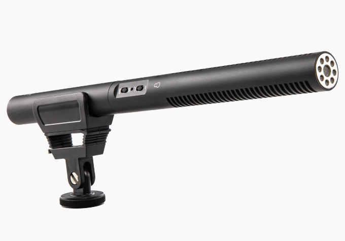 shotgun microphone with shock mount and windscreen