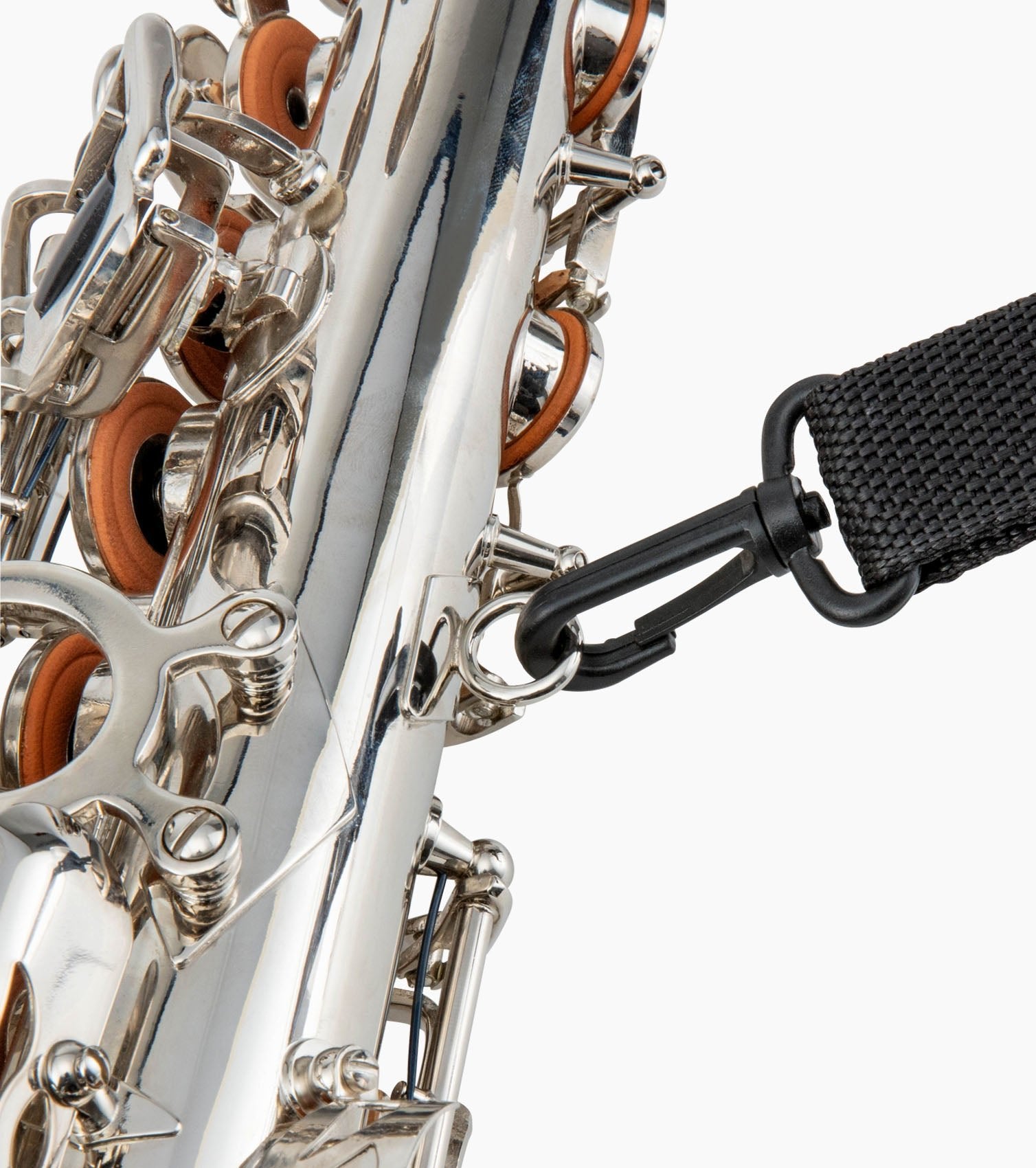 close-up of nickel e flat alto sax strap