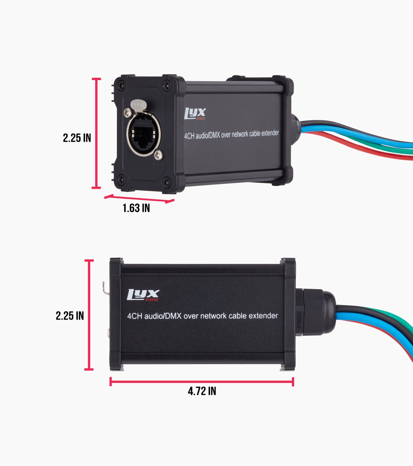 LyxPro 4-Channel Male XLR to Cat6 Network Cable - Dimensions
