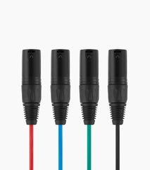 close-up of 4-channel male XLR to CAT6 network cable XLR connectors