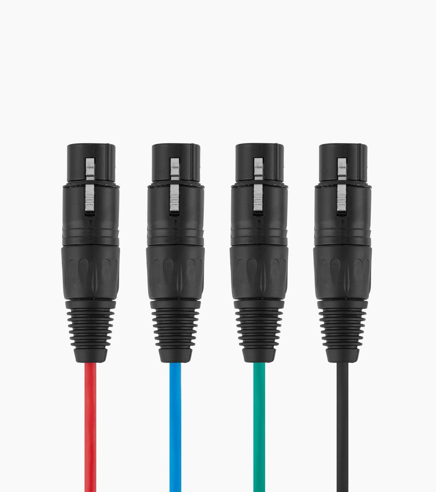close-up of 4-channel female XLR to CAT6 network cable XLR connectors 