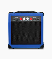 frontal view of blue 20 watt electric guitar amplifier 