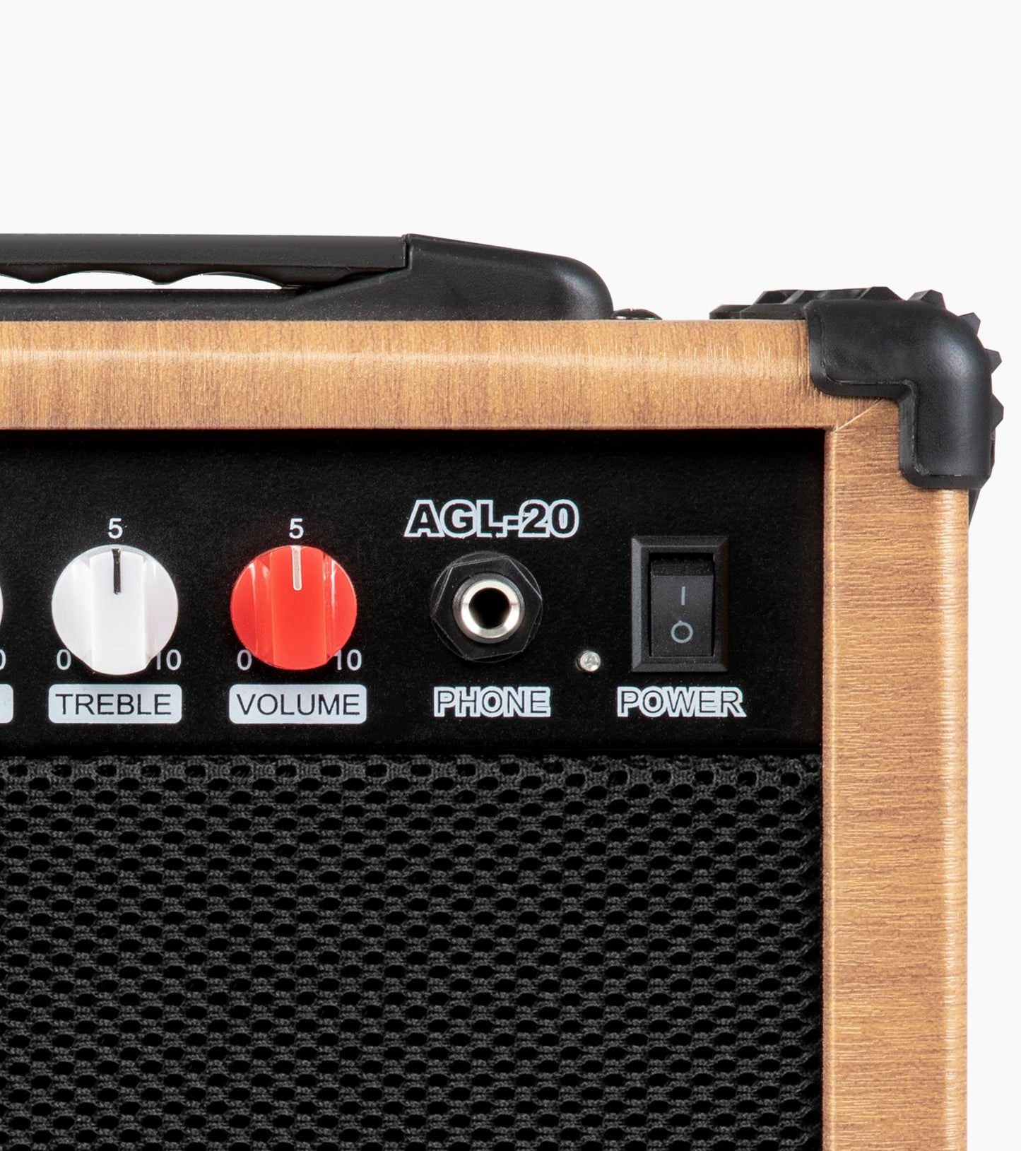 close-up of natural 20 watt electric guitar amplifier controls