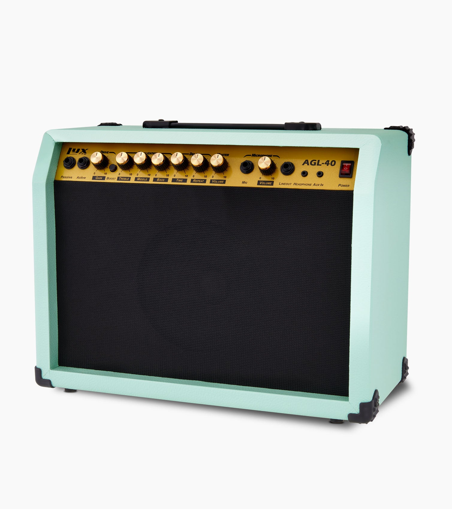 green 40-watt mini guitar amplifier controls