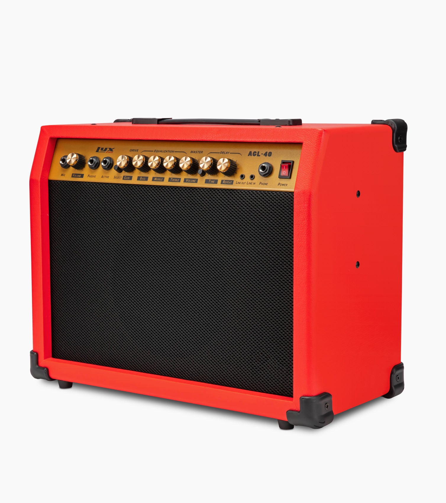 red 40-watt mini guitar amplifier controls 