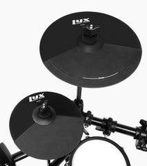 close-up of 8 piece drum set cymbals 