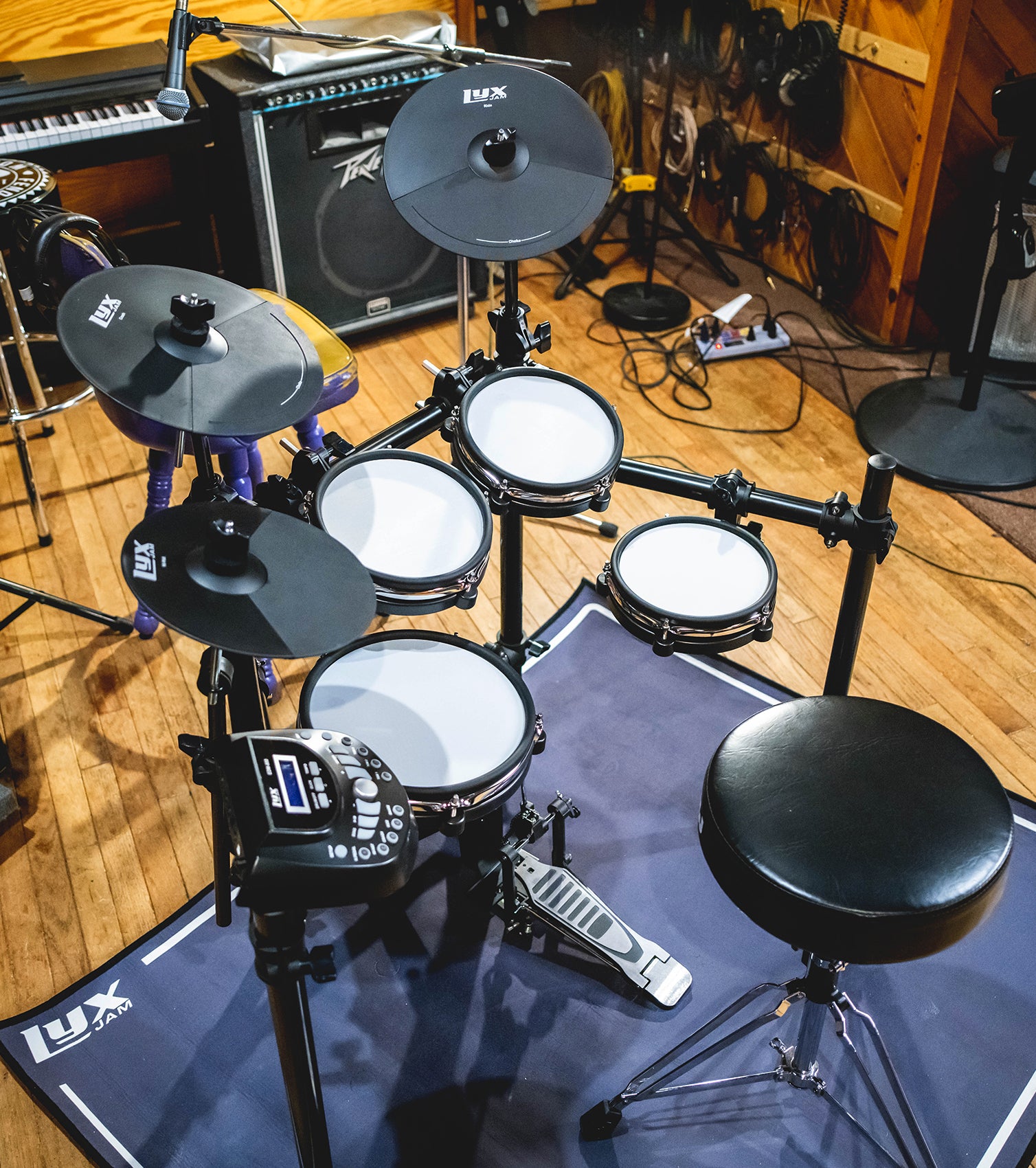 8 piece electronic drum set in a studio