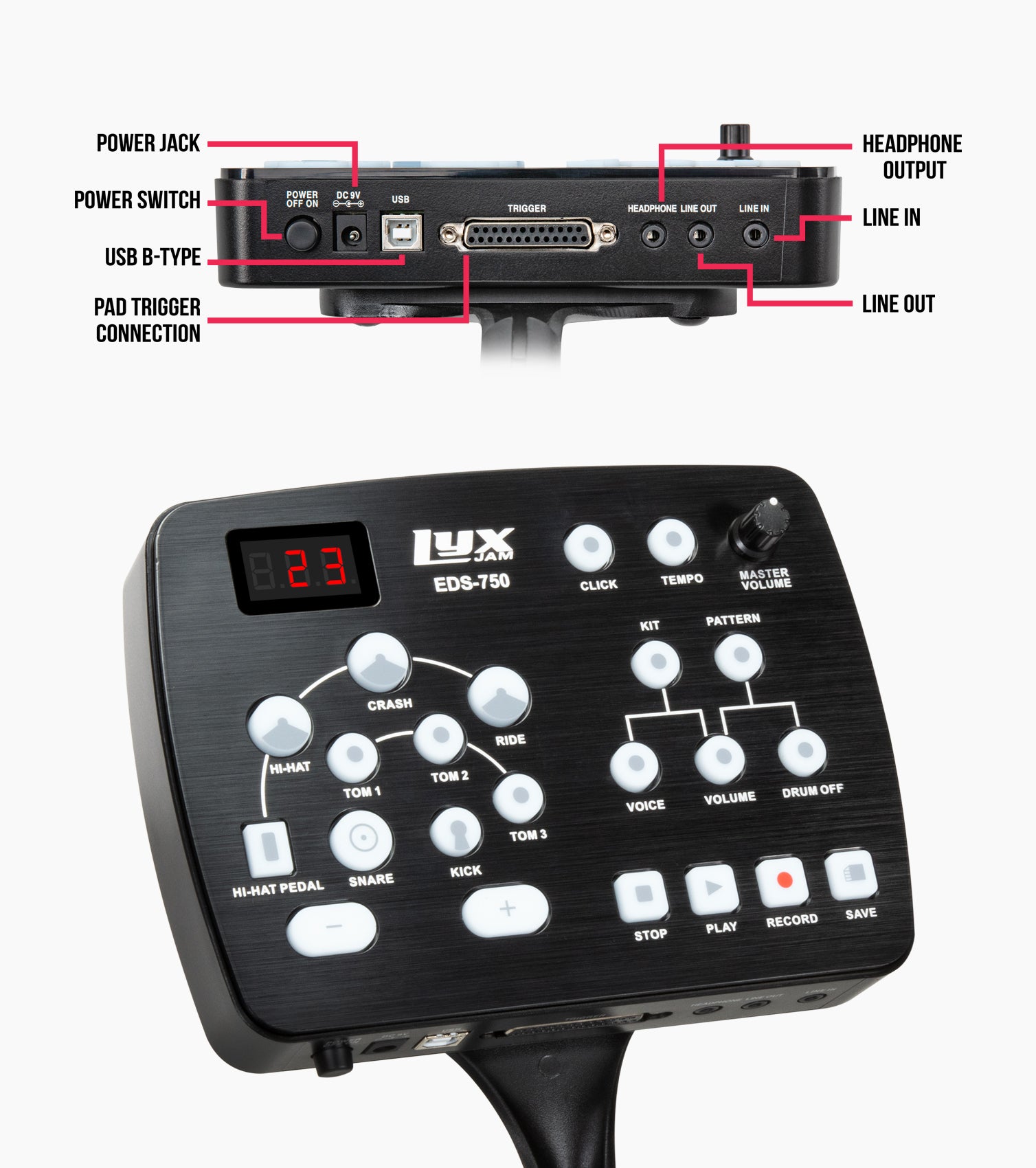 LyxJam Electronic Drum Kit - Controls