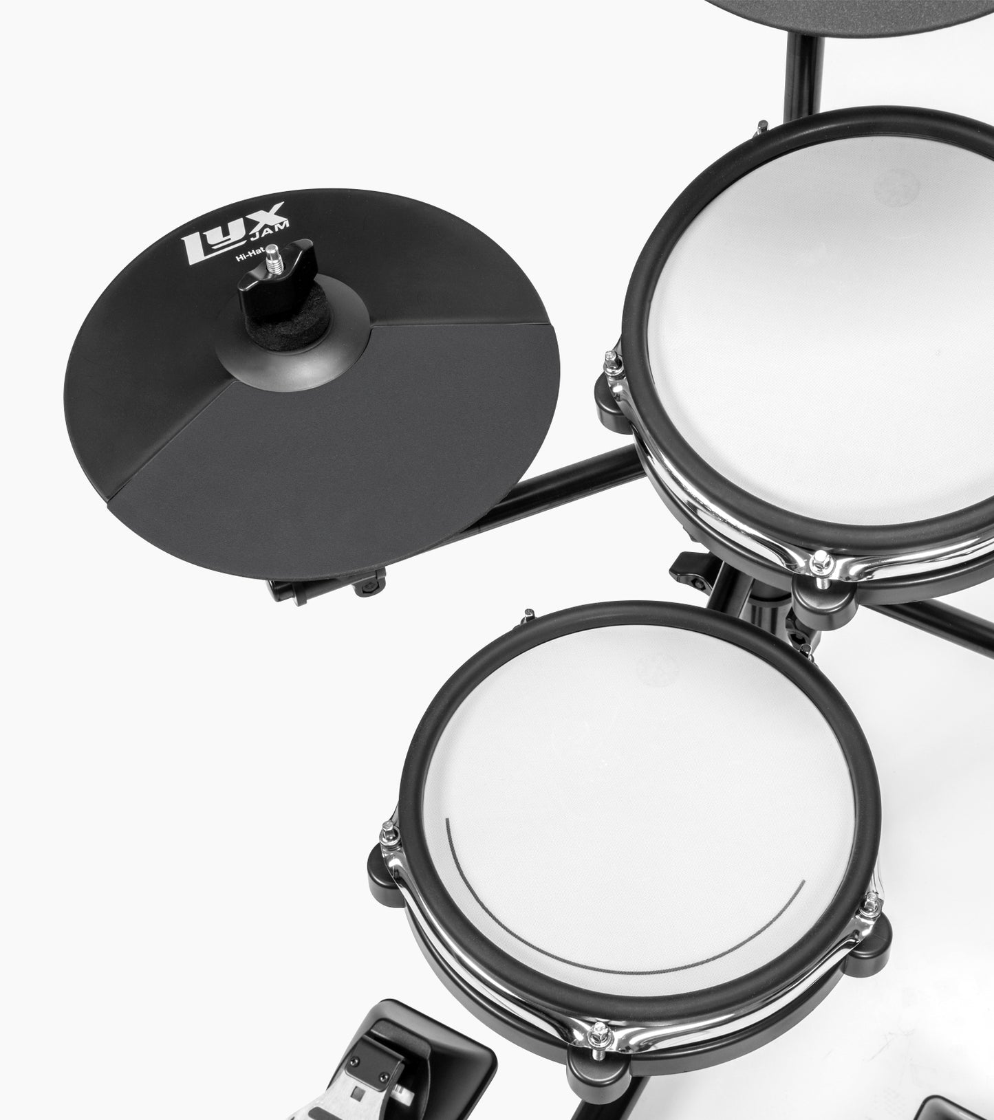 close-up of 7 piece electronic drum set drumheads 