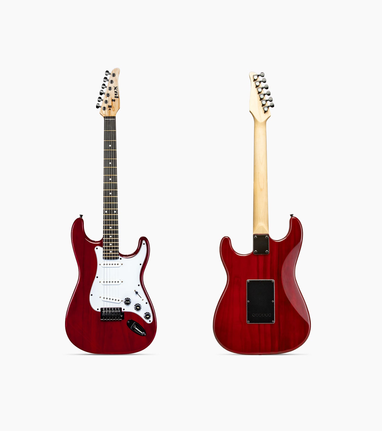front and back of 39” Red beginner electric guitar