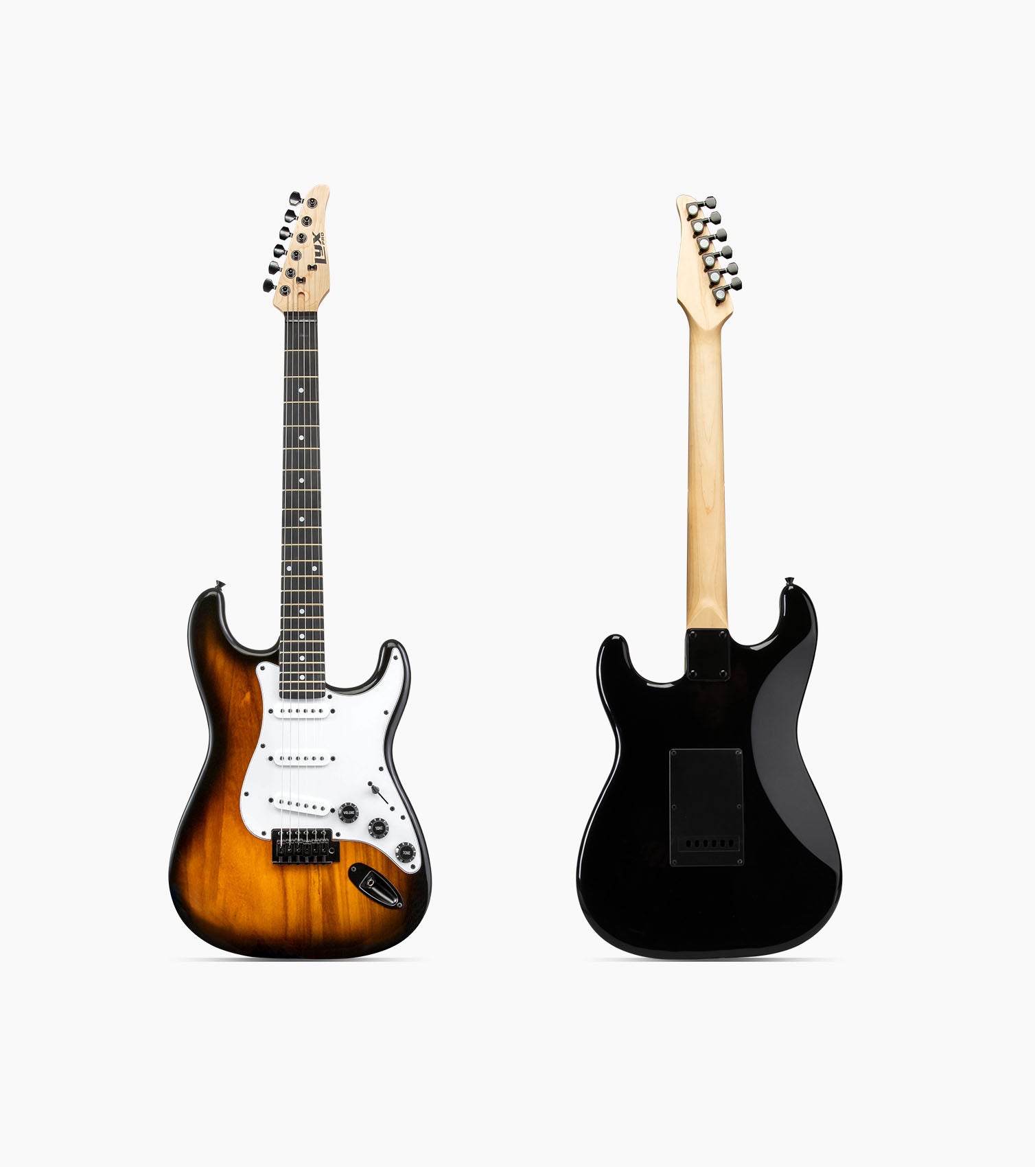front and back of 39” Sunburst beginner electric guitar