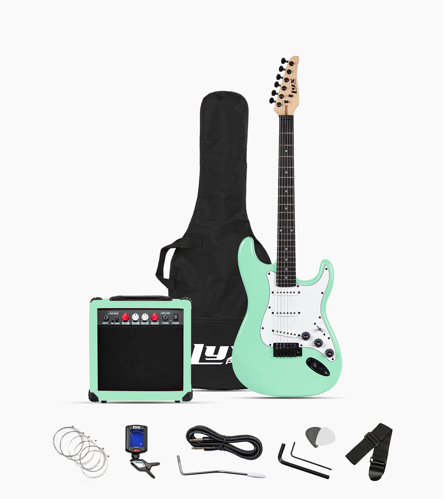 36” Green beginner electric guitar set with beginner electric guitar set