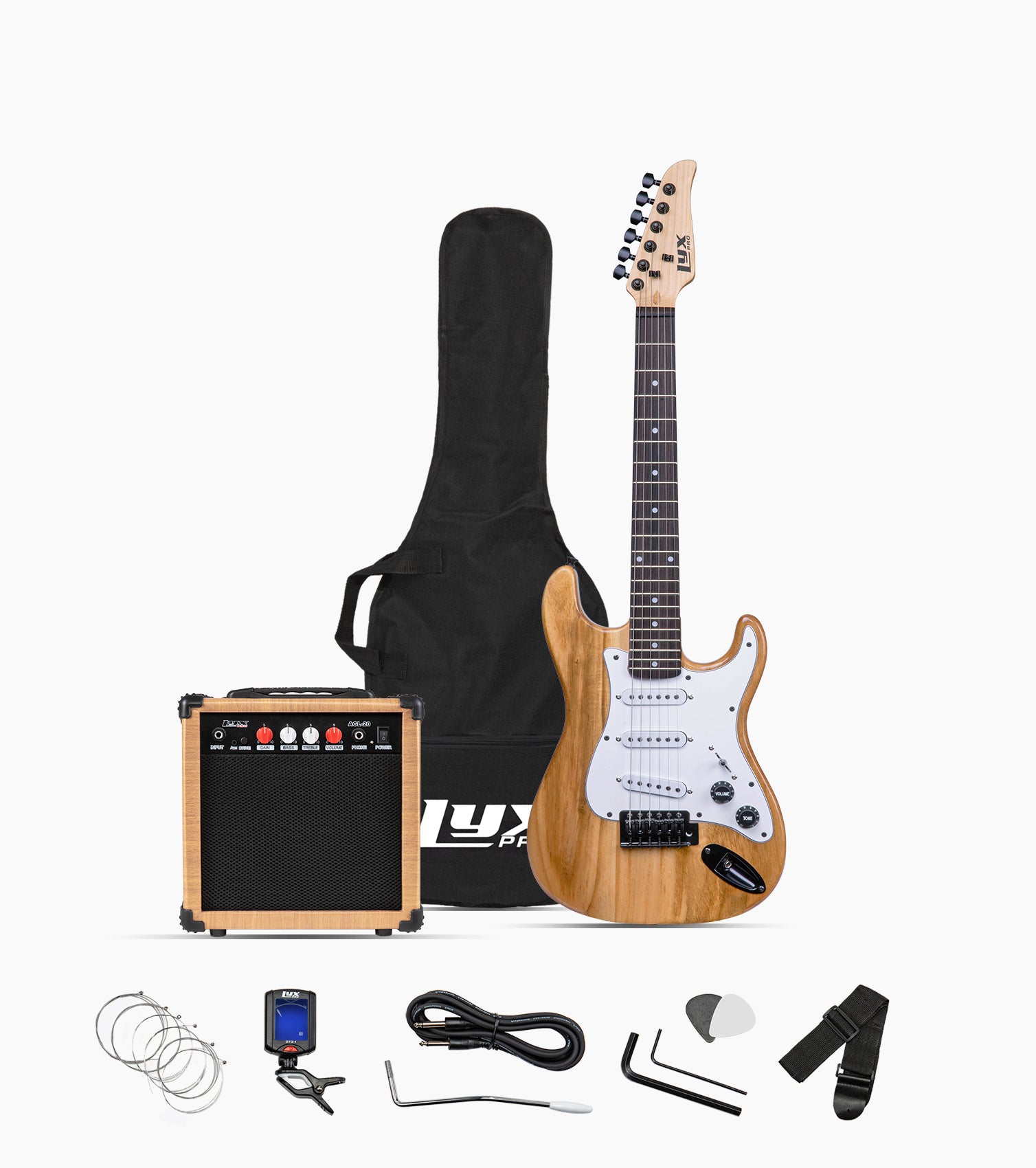36” Natural beginner electric guitar set with beginner electric guitar set