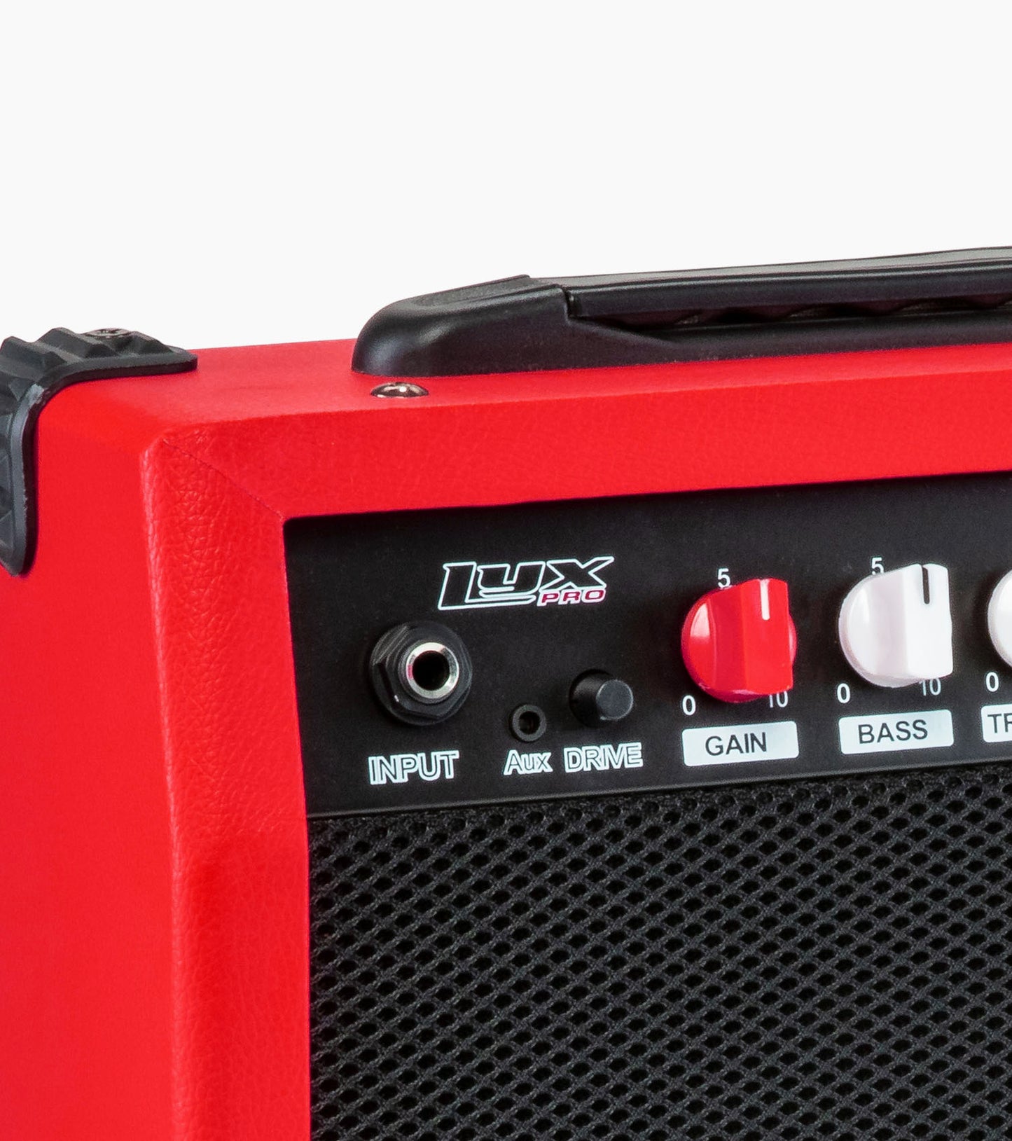 close-up of mini electric guitar amp 