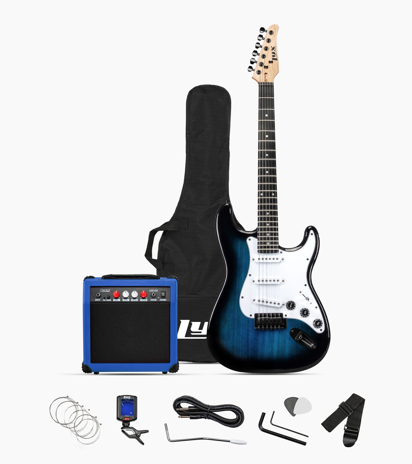 39” Blue beginner electric guitar set with beginner electric guitar set