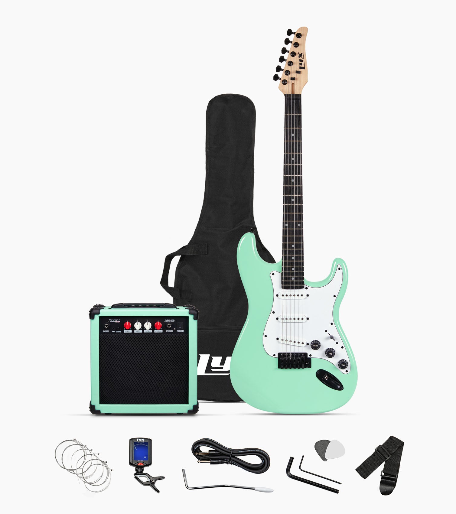 39” Green beginner electric guitar set with beginner electric guitar set