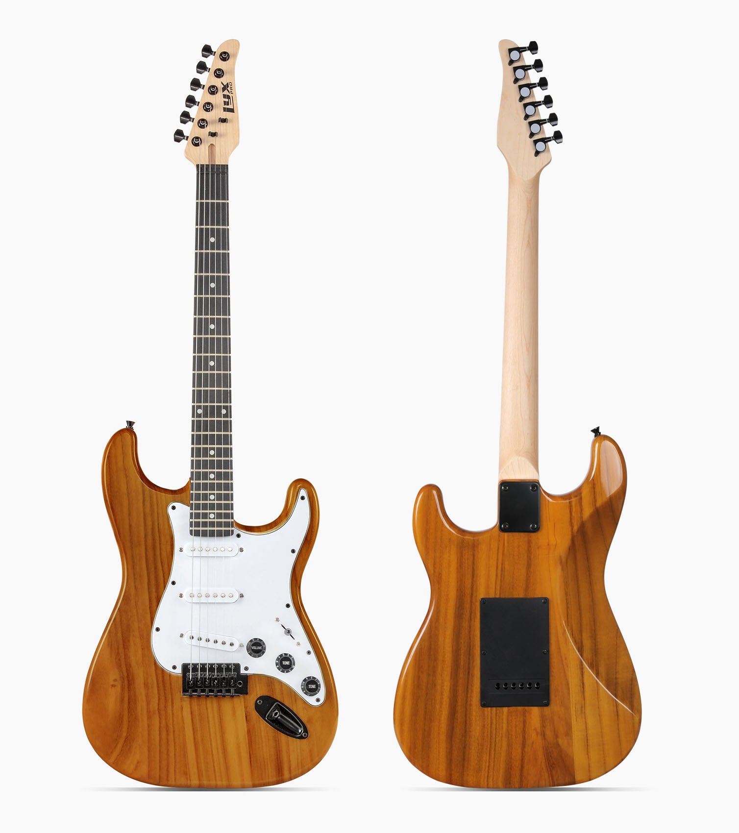 front and back of 39” Mahogany beginner electric guitar