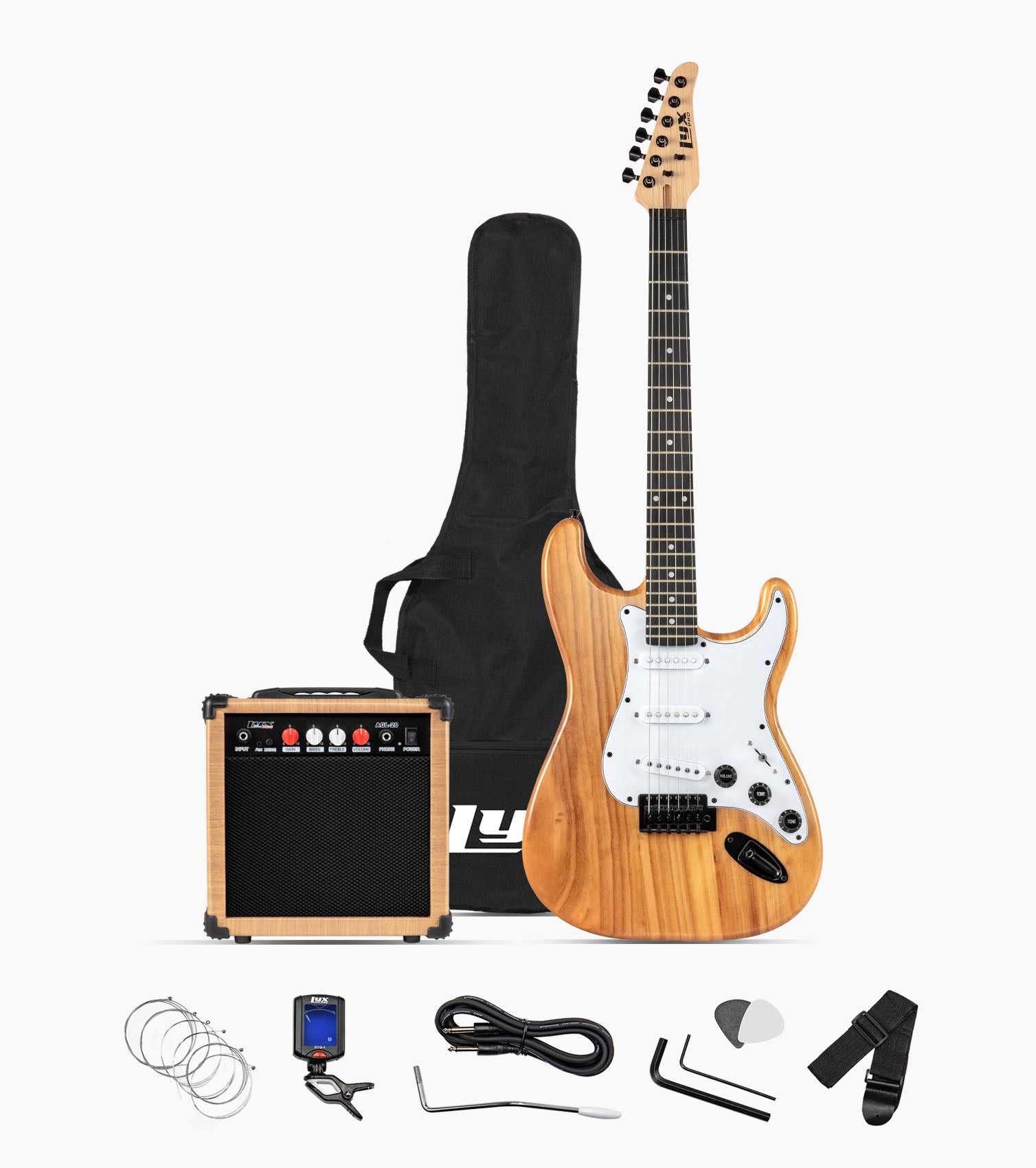 39” Natural beginner electric guitar set with beginner electric guitar set