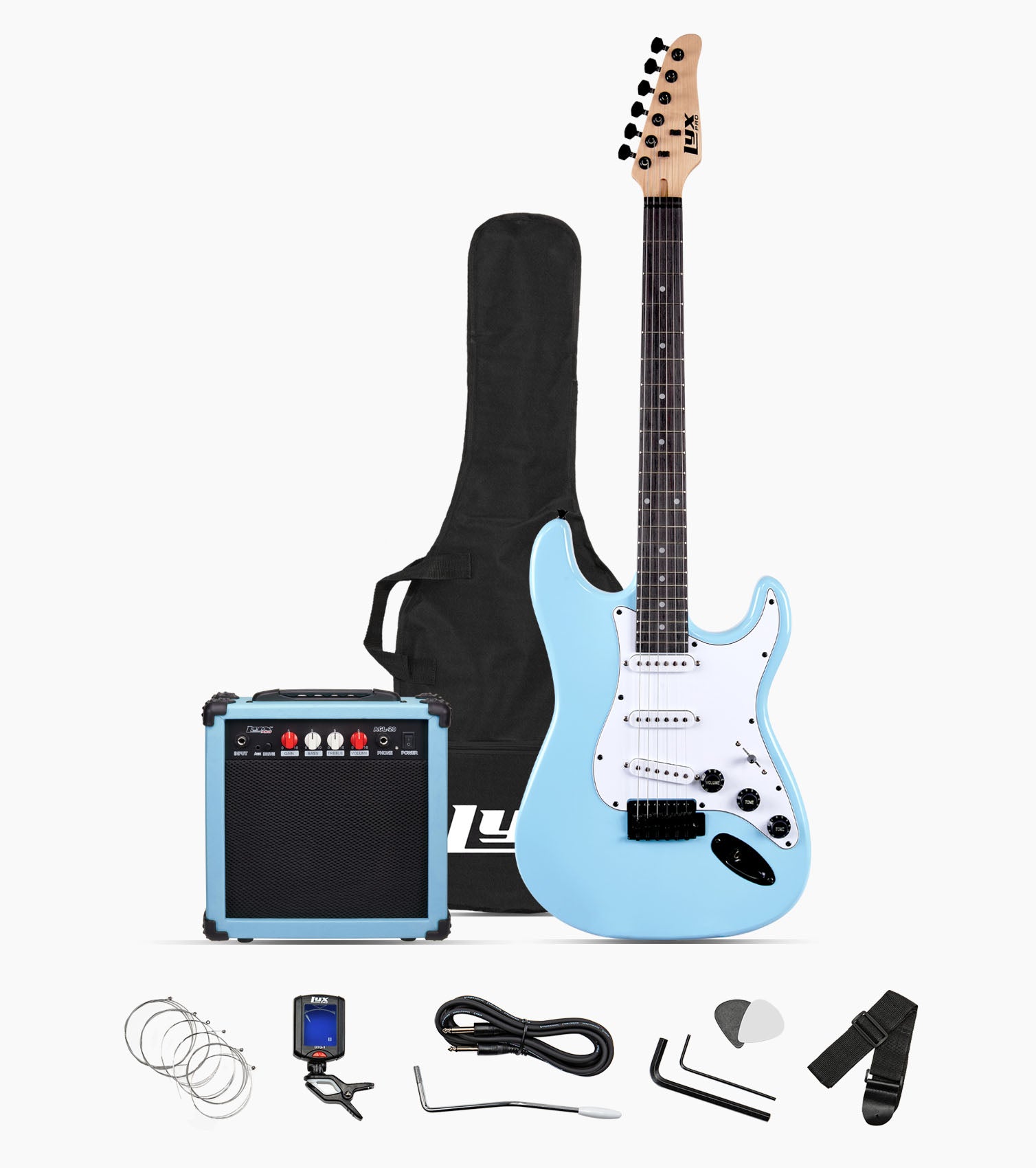 39” Retro Blue beginner electric guitar set with beginner electric guitar set