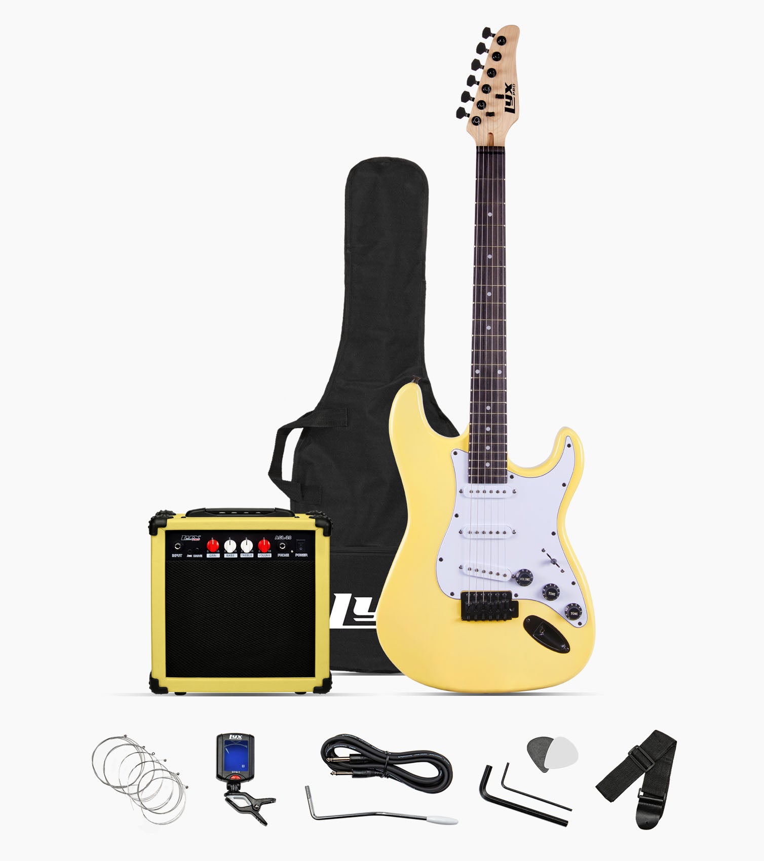 39” Retro Yellow beginner electric guitar set with beginner electric guitar set